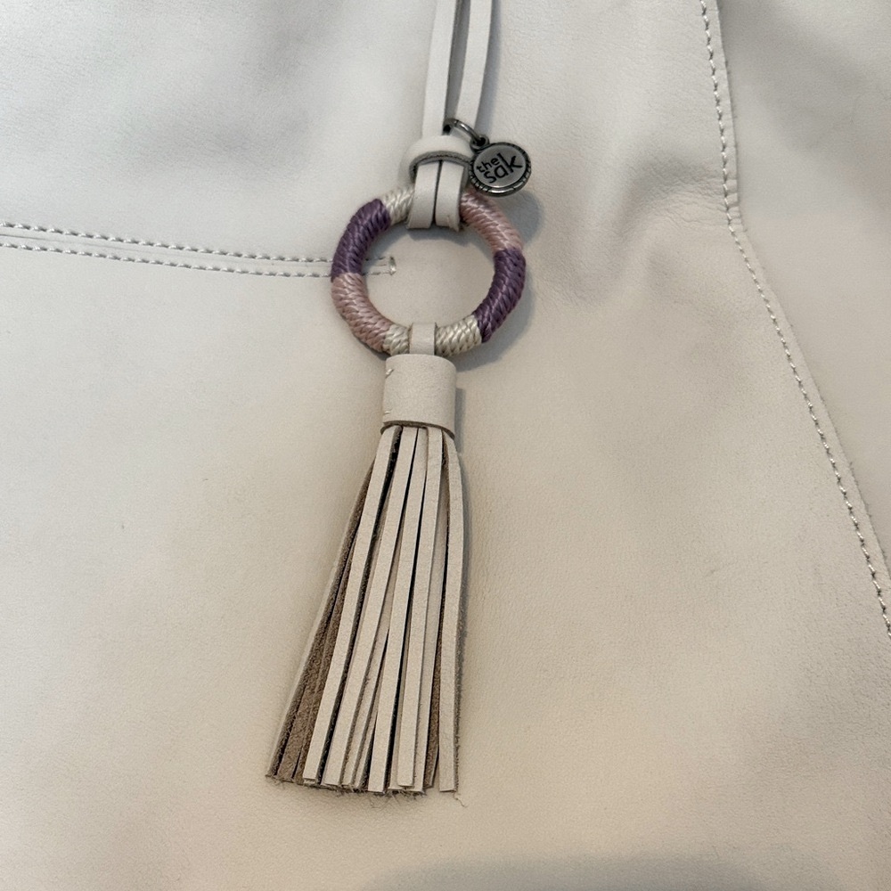 the sak creamy Beige Laser-Cut Leather Tote Bag with Tassel - Picture 8 of 8
